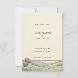 Vintage Thistle Landscape Save the Date Card