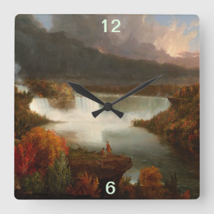 Vintage Thomas Cole Distant View of Niagara Falls Square Wall Clock