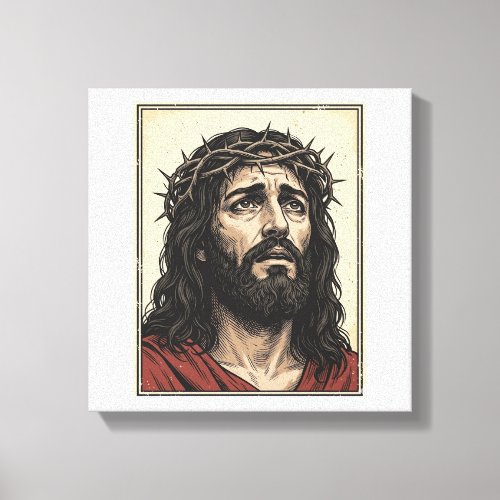 Vintage Thorn Crown Religious Portrait Vector Art_ Canvas Print