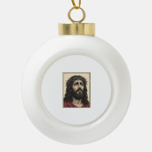 Vintage Thorn Crown Religious Portrait Vector Art_ Ceramic Ball Christmas Ornament