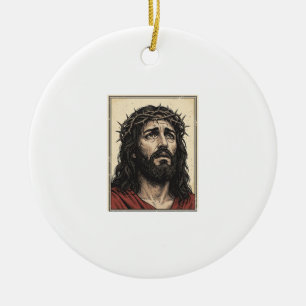 Vintage Thorn Crown Religious Portrait Vector Art_ Ceramic Ornament