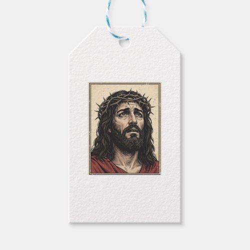 Vintage Thorn Crown Religious Portrait Vector Art_ Gift Tags