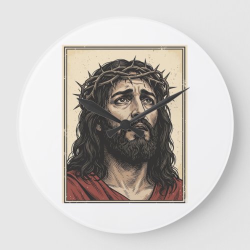 Vintage Thorn Crown Religious Portrait Vector Art_ Large Clock