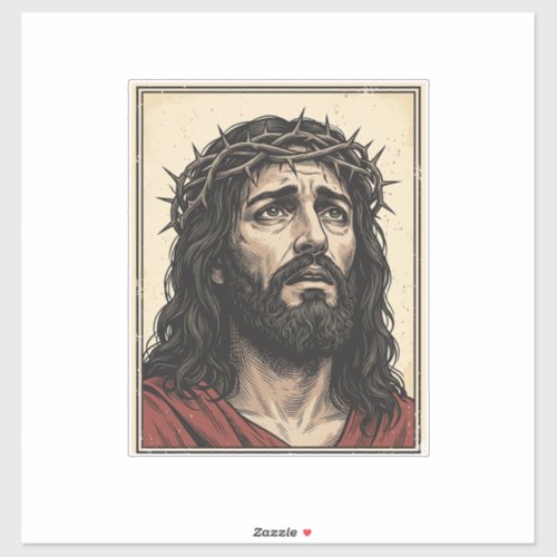 Vintage Thorn Crown Religious Portrait Vector Art_ Sticker