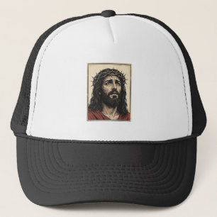 Vintage Thorn Crown Religious Portrait Vector Art_ Trucker Hat
