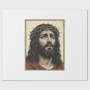 Vintage Thorn Crown Religious Portrait Vector Art_ Wrapping Paper