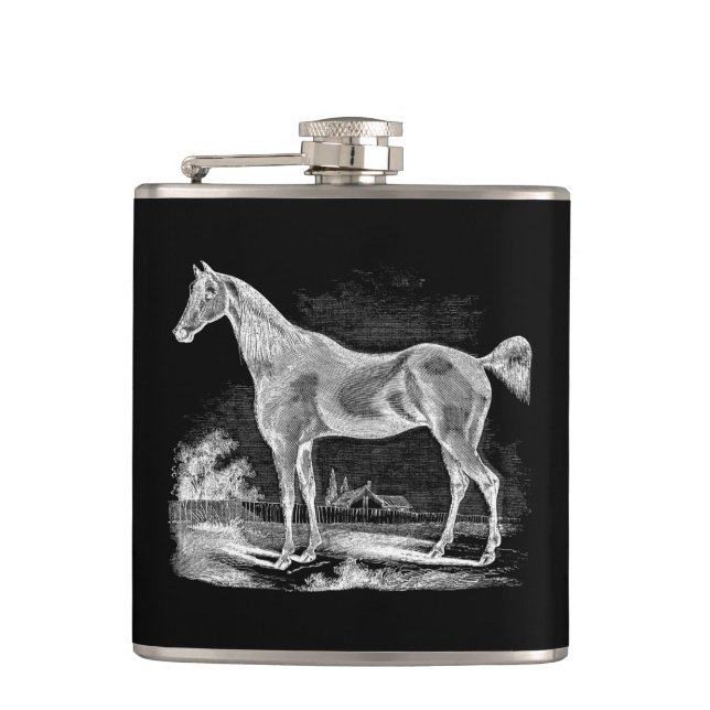 Vintage Thoroughbred Horse Equestrian Personalized Flask (Front)
