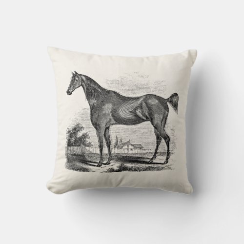 Vintage Thoroughbred Horse Equestrian Personalized Throw Pillow