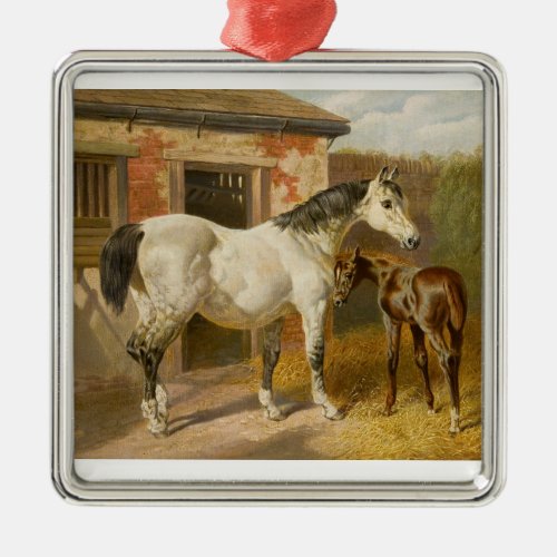 Vintage Thoroughbred Mare and Foal Metal Ornament