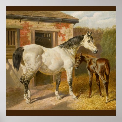 Vintage Thoroughbred Mare and Foal Poster