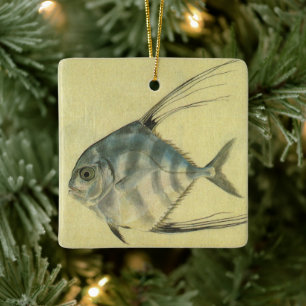 Vintage Threadfin Trevally, African Pompano Fish Ceramic Ornament