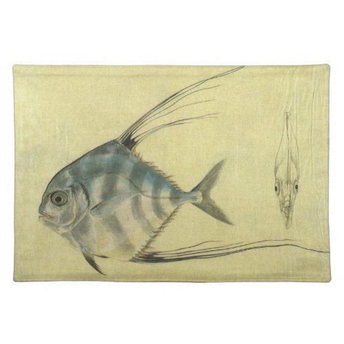 Vintage Threadfin Trevally African Pompano Fish Cloth Placemat