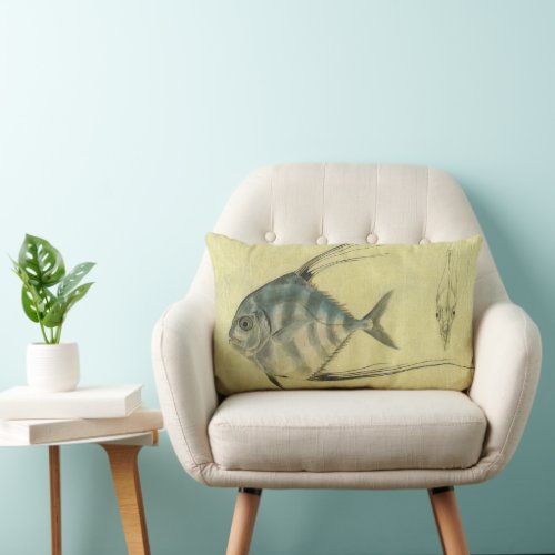 Vintage Threadfin Trevally African Pompano Fish Lumbar Pillow