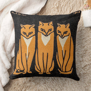 Vintage Three Cats Artwork by Julie de Graag  Throw Pillow