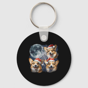 Vintage Three Christmas Corgis Dog Santa Howling A Keychain