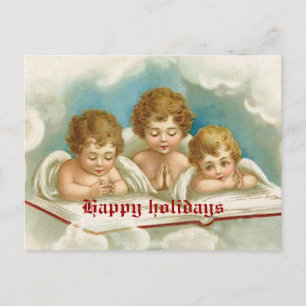 Vintage three cute praying angels postcard