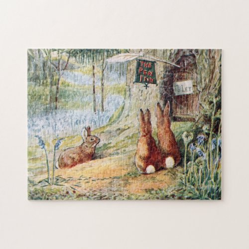 Vintage Three Cute Rabbits in Forest Jigsaw Puzzle