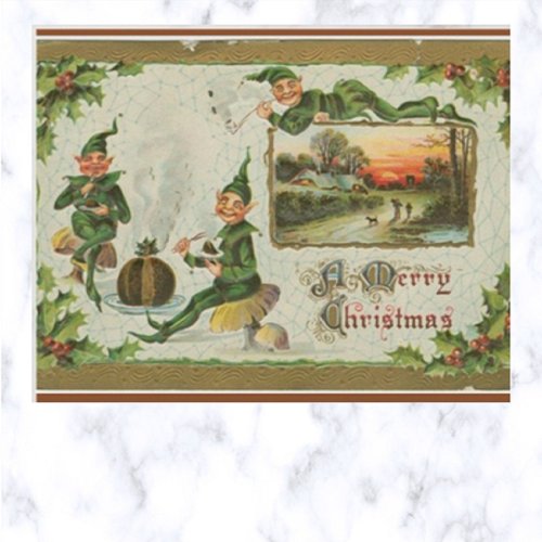 Vintage Three Elves and Plum Pudding Christmas Postcard