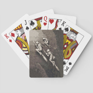 Vintage Three Halloween White Witches Flying Broom Poker Cards
