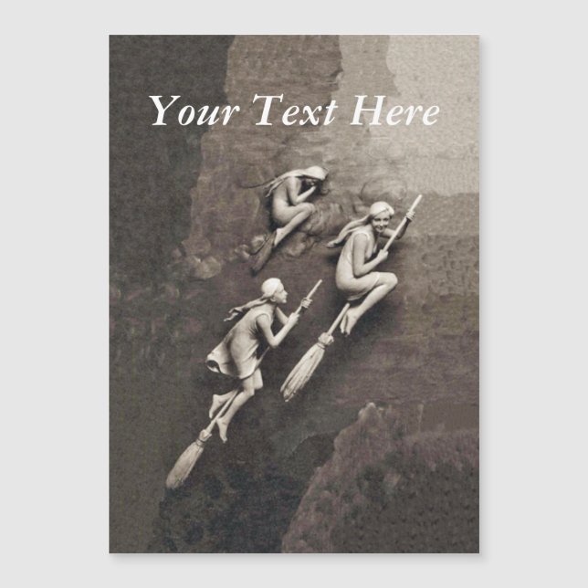 Vintage Three Halloween Witches Flying Brooms (Front)