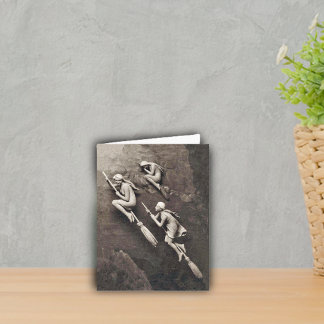 Vintage Three Halloween Witches Flying Brooms Card