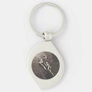 Vintage Three Halloween Witches Flying Brooms Keychain