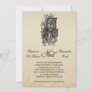 Vintage Three Initials Monogram Wedding Invitation