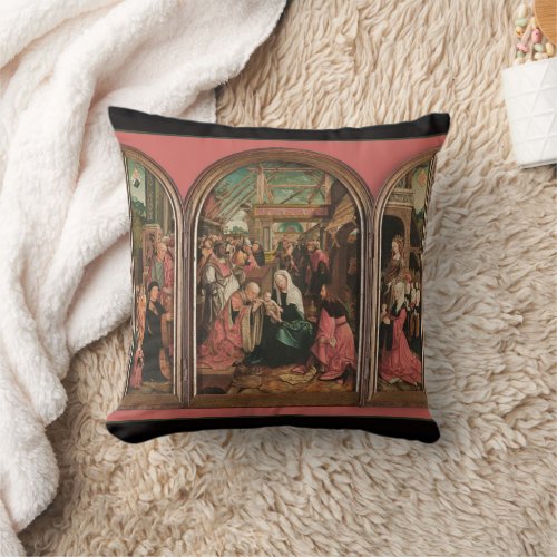 Vintage Three Kings Nativity Baby Jesus Christmas Throw Pillow