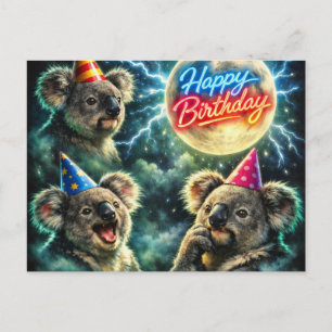 Vintage Three Koala Moon Happy Birthday Postcard