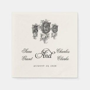 Vintage Three Monogram SCC Wedding Paper Napkins