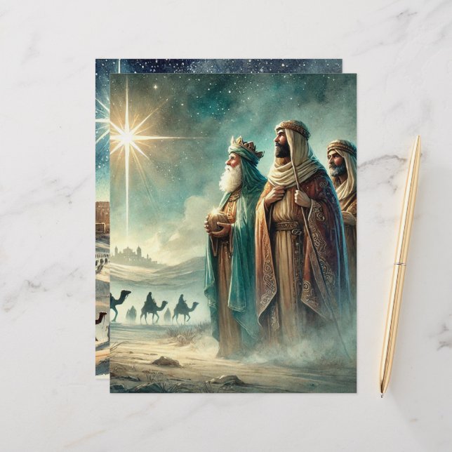 Vintage Three Wise Men Nativity Scrapbook Paper (Front/Back In Situ)