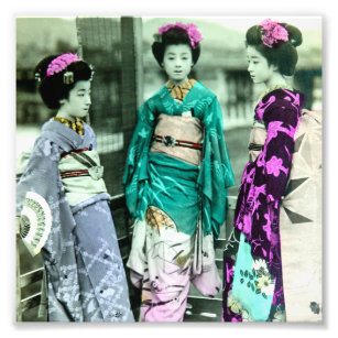 Vintage Three Young Geisha in Old Japan Photo Print
