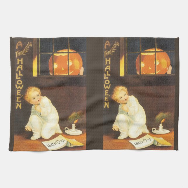 Vintage Thrilling Halloween by Ellen Clapsaddle Kitchen Towel (Horizontal)