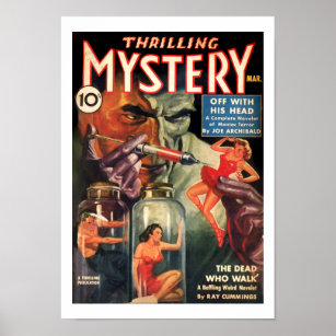 Vintage Thrilling Mystery Mad Scientist Pulp Ficti Poster