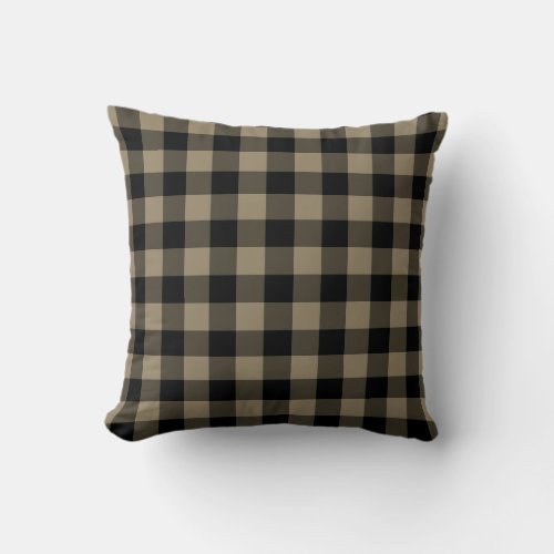 Vintage Throw Pillow with Black and Brown Check