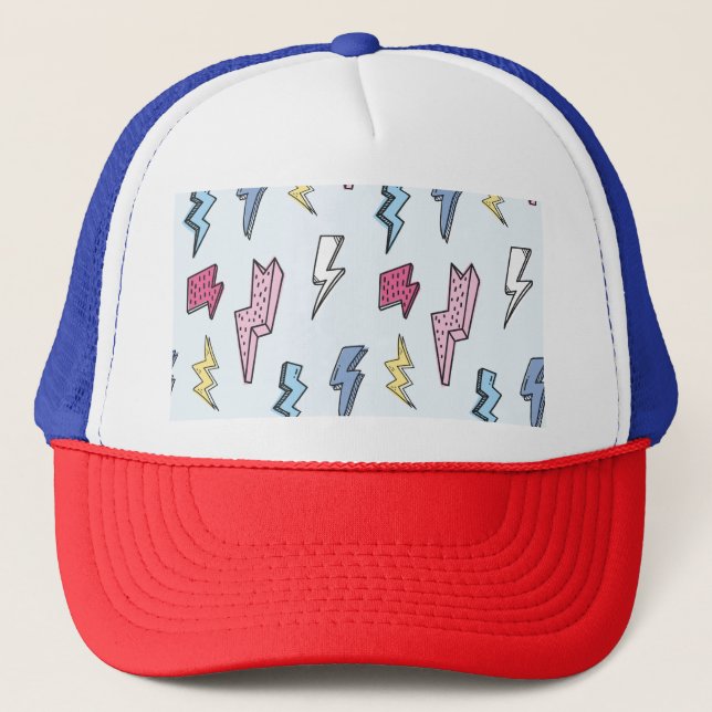 Vintage Thunder Seamless Illustration Trucker Hat (Front)