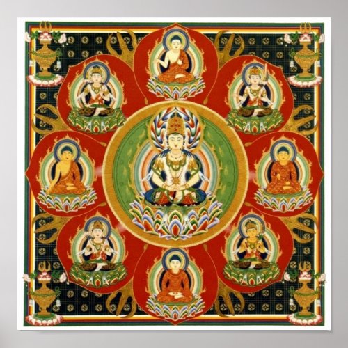 Vintage Tibetan Tantric Buddhism Buddha Mandala Poster