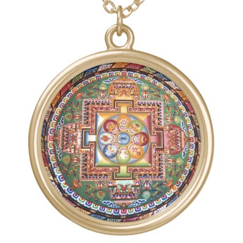 Vintage Tibetan Tantric Buddhism Mandala Gold Plated Necklace