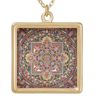 Vintage Tibetan Tantric Buddhism Mandala Gold Plated Necklace