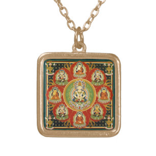 Vintage Tibetan Tantric Buddhism Mandala Gold Plated Necklace