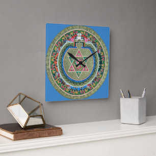 Vintage Tibetan Tantric Buddhism Mandala Square Wall Clock
