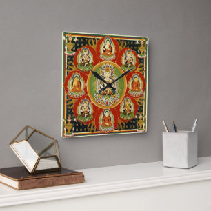 Vintage Tibetan Tantric Buddhism Mandala Square Wall Clock