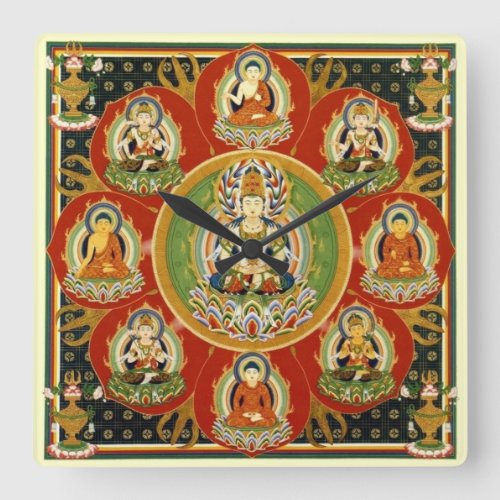 Vintage Tibetan Tantric Buddhism Mandala Square Wall Clock