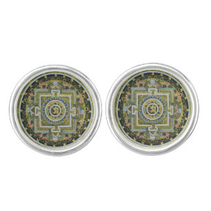 Vintage Tibetan Tantric Buddhism Mandala Thangka Cufflinks