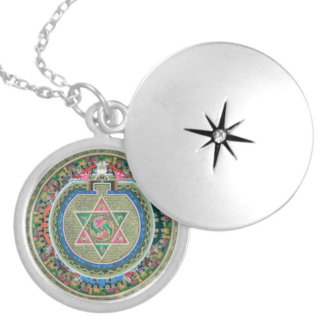 Vintage Tibetan Tantric Buddhism Mandala Thangka Locket Necklace (Front)