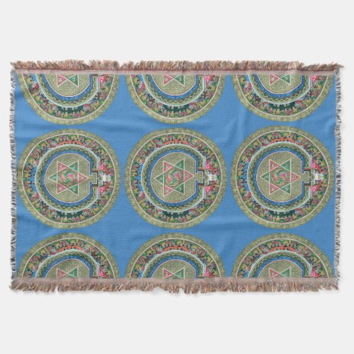 Vintage Tibetan Tantric Buddhism Mandala Throw Blanket