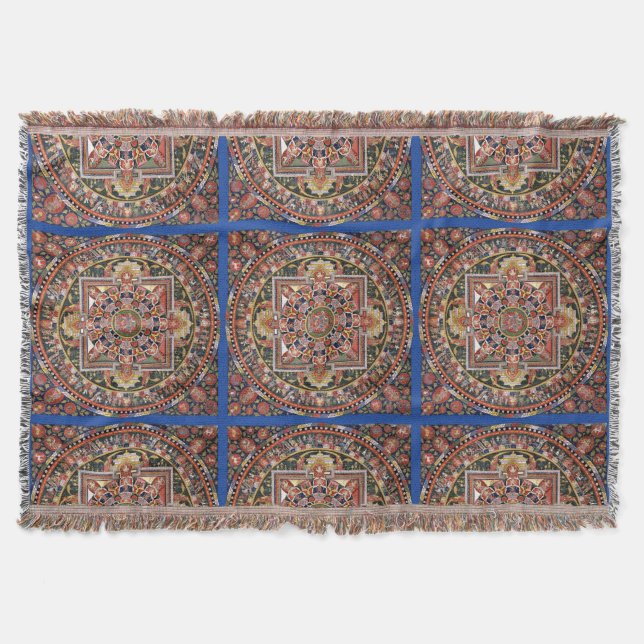 Vintage Tibetan Tantric Buddhism Mandala Throw Blanket (Front)