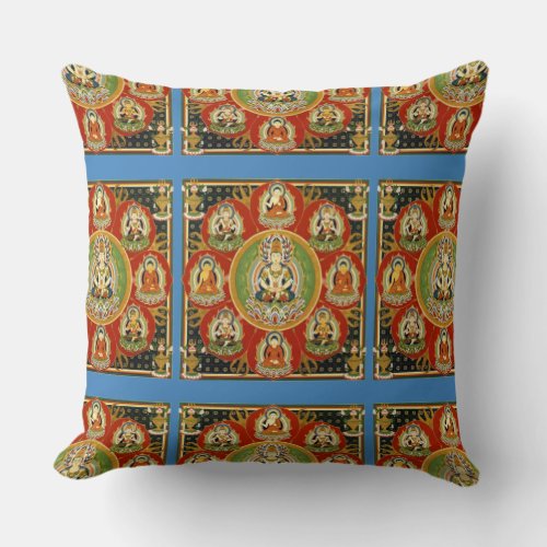 Vintage Tibetan Tantric Buddhism Mandala Throw Pillow