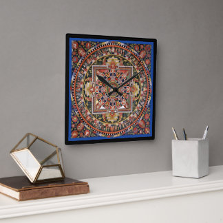 Vintage Tibetan Tantric Buddhism Mandala Wall Deco Square Wall Clock