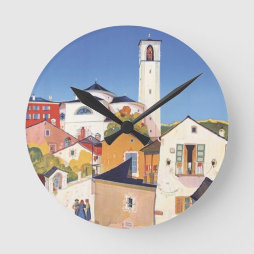 Vintage Ticino Tessin Canton Switzerland Round Clock